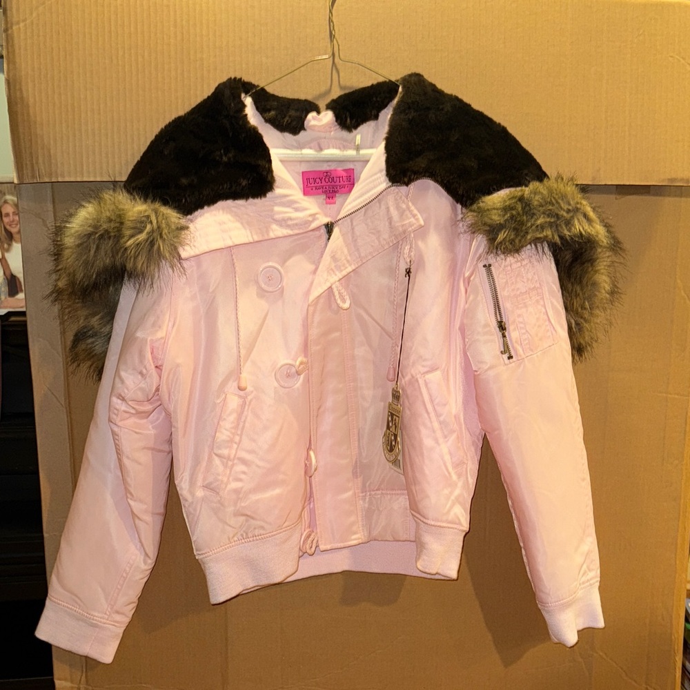 Juicy Couture Pink Puffer Jacket with Faux Fur Trim new with tags